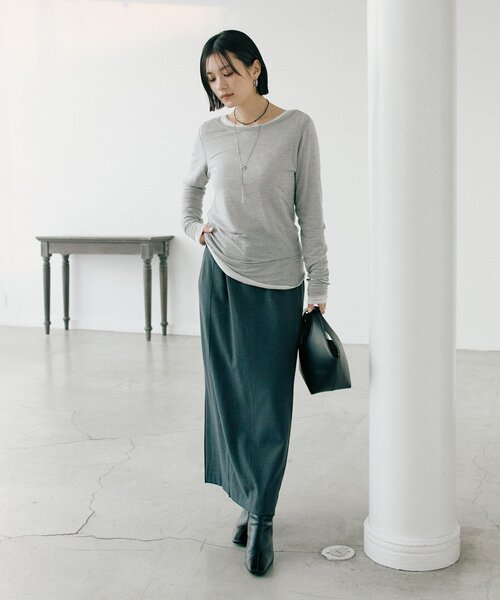 RIVE DROITE（リヴドロワ）の「【暖かく着れる】両面起毛ピンタックナロースカート（スカート・レディース・グレー/ブラウン/オフホワイト・36/38）」の19枚目の写真