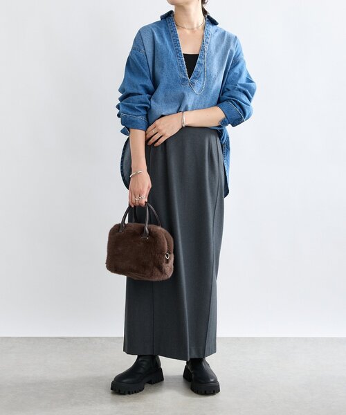 RIVE DROITE(リヴドロワ)の「【暖かく着れる】両面起毛ピンタックナロースカート(スカート・レディース・グレー/ブラウン/オフホワイト・36/38)」の13枚目の写真