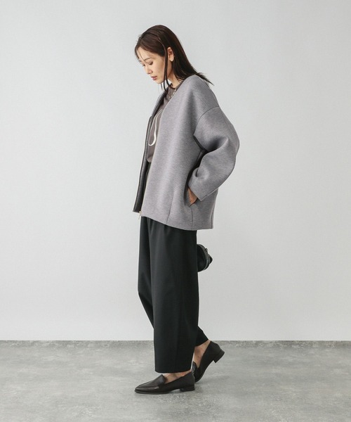 【UNTITLED】現行　ノーカラー　ダンボールジャージ ブルゾン　ブラック GLOBAL WORK ブルゾン アウター ダンボールノーカラージャケット