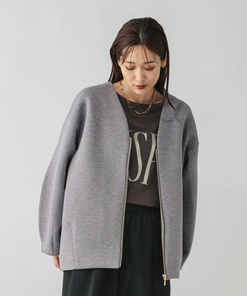 GLOBAL WORK（グローバルワーク）の「ダンボールノーカラージャケット/579497（ブルゾン・レディース・ブラック/グレー/ライトグレー/オフホワイト・LARGE/MEDIUM）」の14枚目の写真