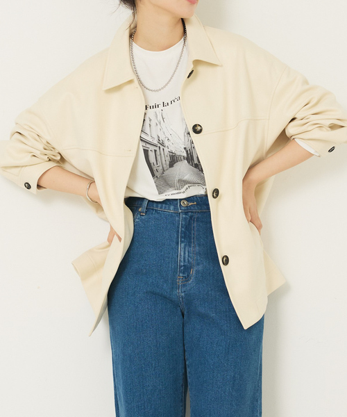 abahouse mavie（アバハウスマヴィ）の「ソフトレザーライクブルゾン（ブルゾン・レディース・オフホワイト/ブラック/ダークブラウン・フリー）」の2枚目の写真