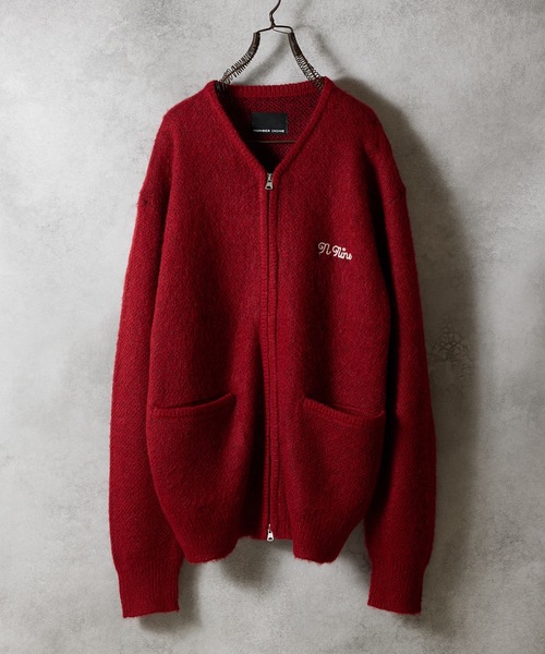 MOHAIR SOLID JACQUARD KNIT ZIP-UP CARDIGAN / モヘヤ ソリッド