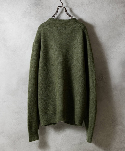 MOHAIR SOLID JACQUARD KNIT ZIP-UP CARDIGAN / モヘヤ ソリッド
