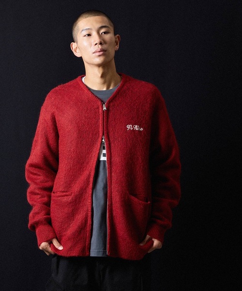 セール】MOHAIR SOLID JACQUARD KNIT ZIP-UP CARDIGAN / モヘヤ