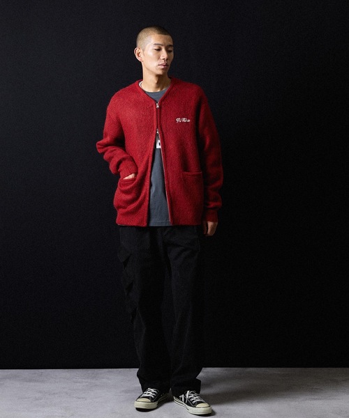 セール】MOHAIR SOLID JACQUARD KNIT ZIP-UP CARDIGAN / モヘヤ