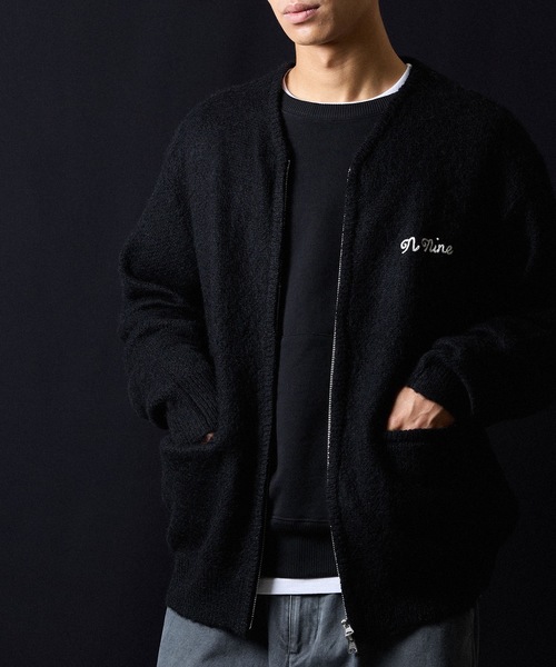 セール】MOHAIR SOLID JACQUARD KNIT ZIP-UP CARDIGAN / モヘヤ