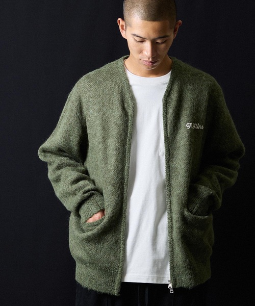 MOHAIR SOLID JACQUARD KNIT ZIP-UP CARDIGAN / モヘヤ ソリッド