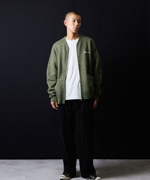 MOHAIR SOLID JACQUARD KNIT ZIP-UP CARDIGAN / モヘヤ ソリッド