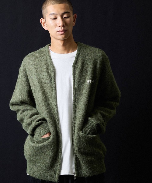 MOHAIR SOLID JACQUARD KNIT ZIP-UP CARDIGAN / モヘヤ ソリッド