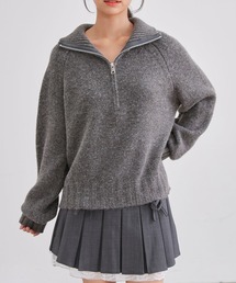 ウールタッチ 襟付き ハーフジップ ニット プルオーバー