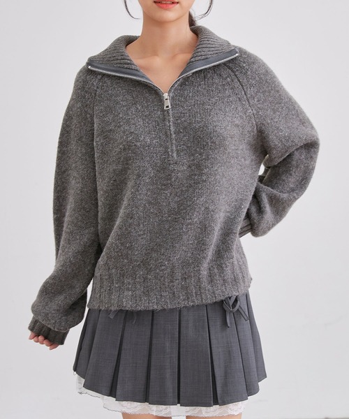 Lace Ladies（レースレディース）の「ウールタッチ 襟付き ハーフジップ ニット プルオーバー（ニット/セーター・レディース・ベージュ/ブラック/アイボリー/グレー・FREE）」の3枚目の写真