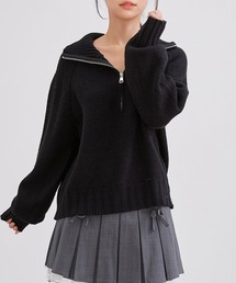 襟付きニット」に該当するニット/セーター（ブラック/黒色系