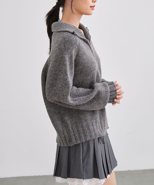 セール】ウールタッチ 襟付き ハーフジップ ニット プルオーバー