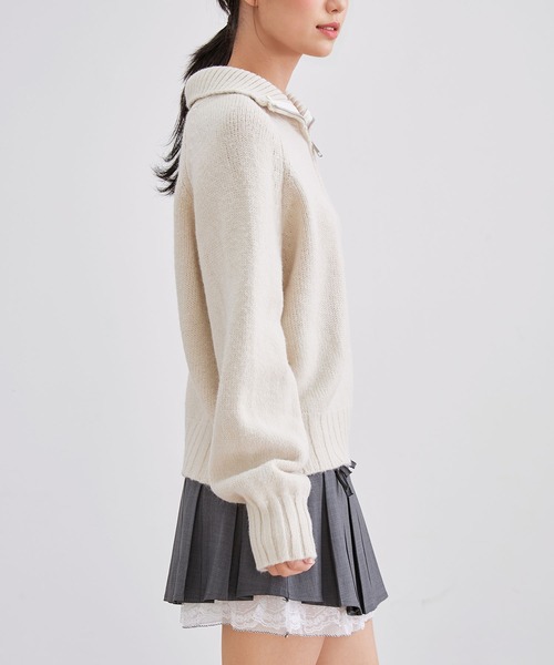 Lace Ladies（レースレディース）の「ウールタッチ 襟付き ハーフジップ ニット プルオーバー（ニット/セーター・レディース・ベージュ/ブラック/アイボリー/グレー・FREE）」の14枚目の写真