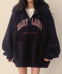 ボアオーバーサイズロゴハーフジップパーカー/フーディー