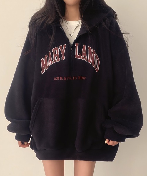 yuue' ( wear )(ユーイ)の「ボアオーバーサイズロゴハーフジップパーカー/フーディー(パーカー・レディース・アイボリー/ブラック・FREE)」の2枚目の写真