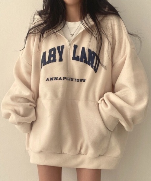 yuue' ( wear )(ユーイ)の「ボアオーバーサイズロゴハーフジップパーカー/フーディー(パーカー・レディース・アイボリー/ブラック・FREE)」の10枚目の写真