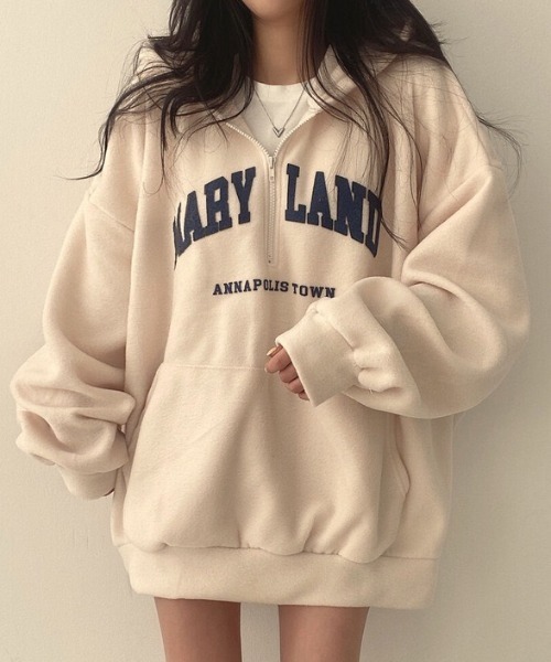 yuue' ( wear )(ユーイ)の「ボアオーバーサイズロゴハーフジップパーカー/フーディー(パーカー・レディース・アイボリー/ブラック・FREE)」の11枚目の写真
