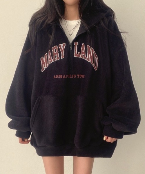 yuue' ( wear )(ユーイ)の「ボアオーバーサイズロゴハーフジップパーカー/フーディー(パーカー・レディース・アイボリー/ブラック・FREE)」の12枚目の写真