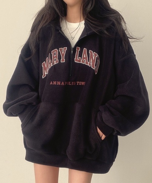 yuue' ( wear )(ユーイ)の「ボアオーバーサイズロゴハーフジップパーカー/フーディー(パーカー・レディース・アイボリー/ブラック・FREE)」の14枚目の写真