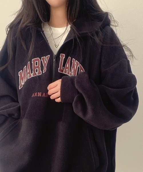 yuue' ( wear )(ユーイ)の「ボアオーバーサイズロゴハーフジップパーカー/フーディー(パーカー・レディース・アイボリー/ブラック・FREE)」の13枚目の写真