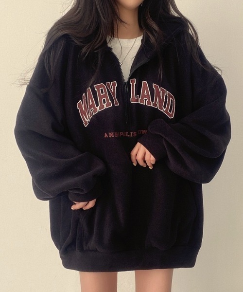 yuue' ( wear )(ユーイ)の「ボアオーバーサイズロゴハーフジップパーカー/フーディー(パーカー・レディース・アイボリー/ブラック・FREE)」の16枚目の写真