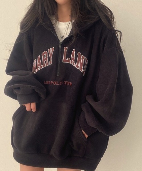 yuue' ( wear )(ユーイ)の「ボアオーバーサイズロゴハーフジップパーカー/フーディー(パーカー・レディース・アイボリー/ブラック・FREE)」の15枚目の写真