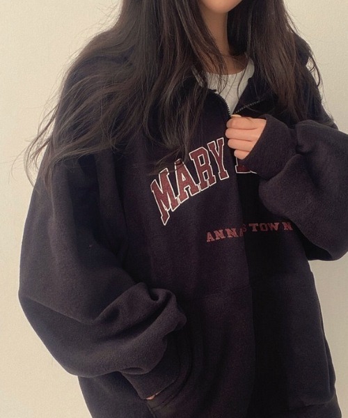 yuue' ( wear )(ユーイ)の「ボアオーバーサイズロゴハーフジップパーカー/フーディー(パーカー・レディース・アイボリー/ブラック・FREE)」の18枚目の写真