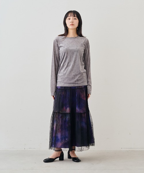 MEDE19F（メデジュウキュウ）の「ＭＥＤＥ１９Ｆ　クラッシュべロア調しなやかトップス（Tシャツ/カットソー・レディース・グレー/ベージュ/ホワイト・M/L/LL）」の7枚目の写真