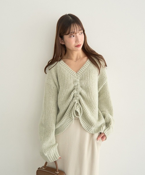 earth music&ecology(アースミュージックアンドエコロジー)の「フロントシャーリングニットプルオーバー(ニット/セーター・レディース・チャコールグレー/アイボリー/ミント・FREE)」の22枚目の写真