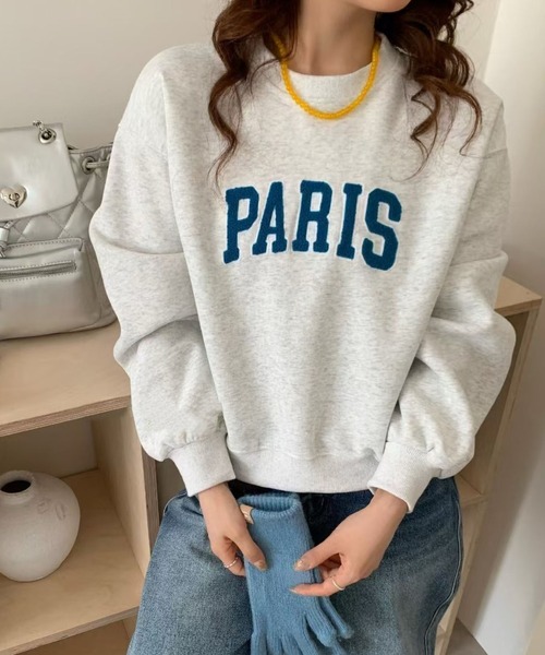 MAISON DE THERESE（メゾン ド テレーズ）の「刺繍入り オーバーサイズ ショートトレーナー（スウェット・レディース・ライトグレー/ネイビー/アイボリー/ブラック/グレー・M）」の4枚目の写真