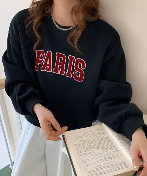 MAISON DE THERESE（メゾン ド テレーズ）の「刺繍入り オーバーサイズ ショートトレーナー（スウェット・レディース・ライトグレー/ネイビー/アイボリー/ブラック/グレー・M）」の3枚目の写真