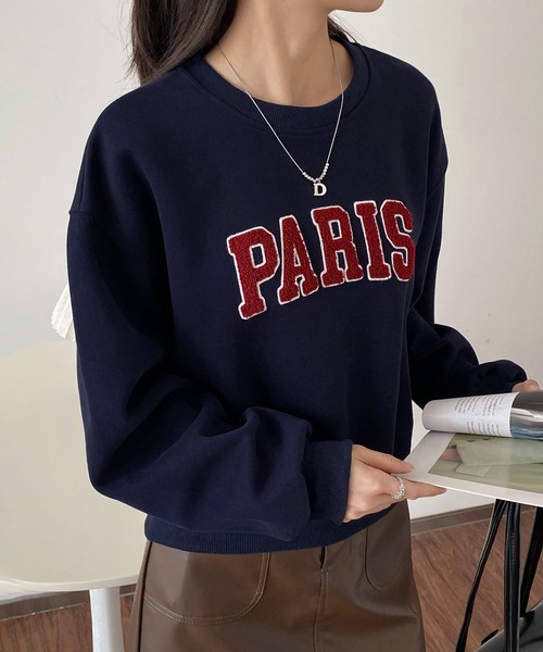 MAISON DE THERESE（メゾン ド テレーズ）の「刺繍入り オーバーサイズ ショートトレーナー（スウェット・レディース・ライトグレー/ネイビー/アイボリー/ブラック/グレー・M）」の8枚目の写真