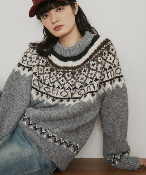 MERLOT（メルロー）の「ノルディックルーズニット（ニット/セーター・レディース・グレー/レッド/ネイビー・FREE）」の2枚目の写真
