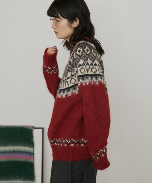 MERLOT（メルロー）の「ノルディックルーズニット（ニット/セーター・レディース・グレー/レッド/ネイビー・FREE）」の6枚目の写真