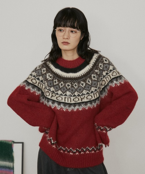 MERLOT（メルロー）の「ノルディックルーズニット（ニット/セーター・レディース・グレー/レッド/ネイビー・FREE）」の5枚目の写真