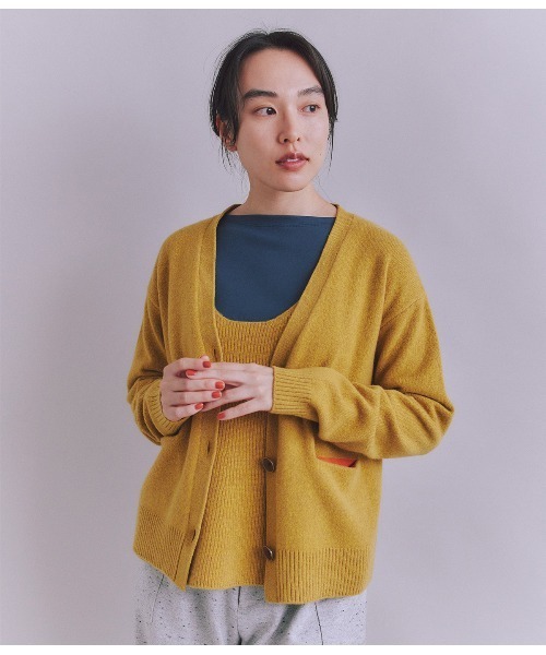 SIPULI(シプリ)の「Colorful Melange 配色ポケットニットカーディガン(ニット/セーター・レディース・イエロー/ダークブラウン/グレイッシュベージュ・2)」の3枚目の写真