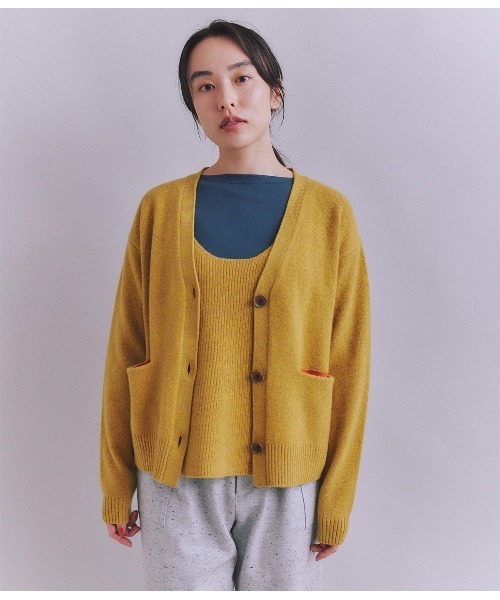 SIPULI(シプリ)の「Colorful Melange 配色ポケットニットカーディガン(ニット/セーター・レディース・イエロー/ダークブラウン/グレイッシュベージュ・2)」の14枚目の写真