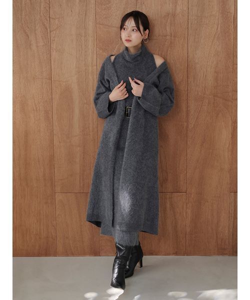 SNIDEL（スナイデル）の「【HIGH QUALITY】メリノウールニットロングコート（チェスターコート・レディース・オフホワイト/チャコールグレー/ピンク/ミント・F）」の2枚目の写真