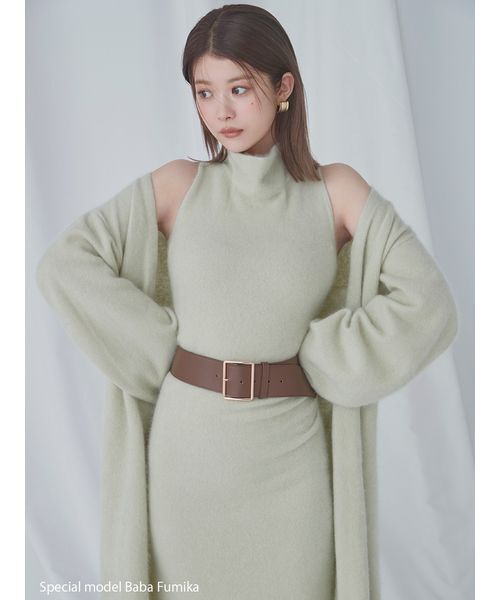 SNIDEL（スナイデル）の「【HIGH QUALITY】メリノウールニットロングコート（チェスターコート・レディース・オフホワイト/チャコールグレー/ピンク/ミント・F）」の6枚目の写真