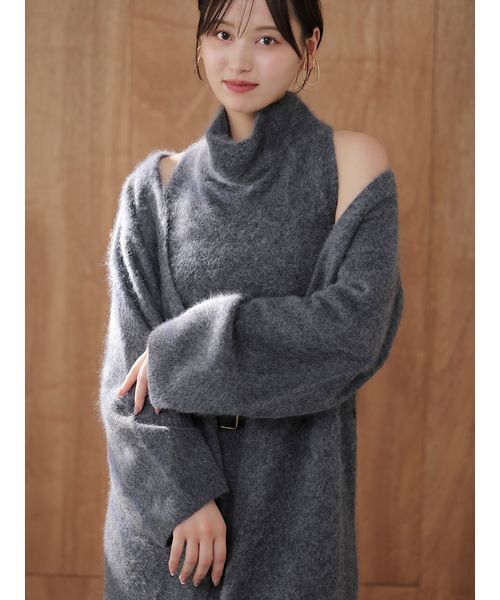 SNIDEL（スナイデル）の「【HIGH QUALITY】メリノウールニットロングコート（チェスターコート・レディース・オフホワイト/チャコールグレー/ピンク/ミント・F）」の9枚目の写真