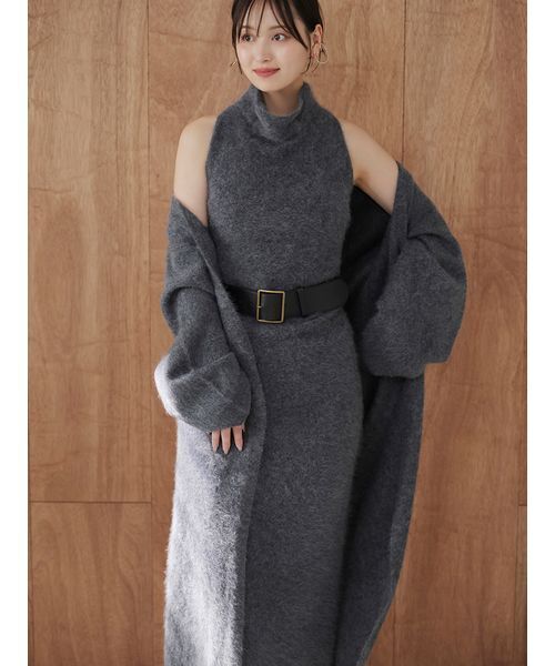 SNIDEL（スナイデル）の「【HIGH QUALITY】メリノウールニットロングコート（チェスターコート・レディース・オフホワイト/チャコールグレー/ピンク/ミント・F）」の10枚目の写真