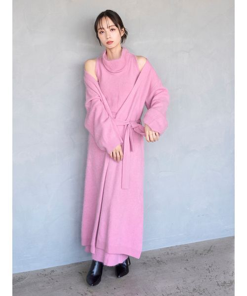 SNIDEL（スナイデル）の「【HIGH QUALITY】メリノウールニットロングコート（チェスターコート・レディース・オフホワイト/チャコールグレー/ピンク/ミント・F）」の14枚目の写真