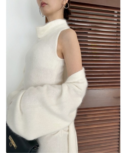 SNIDEL（スナイデル）の「【HIGH QUALITY】メリノウールニットロングコート（チェスターコート・レディース・オフホワイト/チャコールグレー/ピンク/ミント・F）」の12枚目の写真