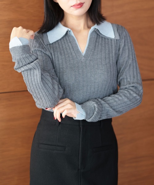 Ruwan yu(ルワンユー)の「配色カラーニットプルオーバー【大きいサイズ対応】(ニット/セーター・レディース・ブラウン/グレー・LL/L/4L/3L)」の8枚目の写真