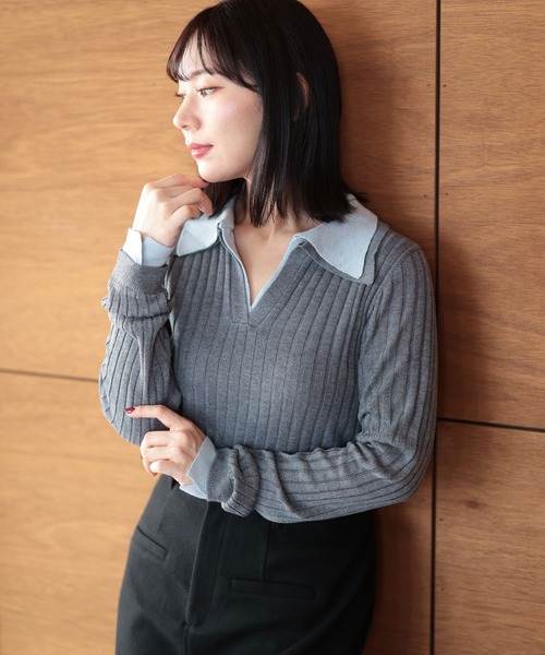 Ruwan yu(ルワンユー)の「配色カラーニットプルオーバー【大きいサイズ対応】(ニット/セーター・レディース・ブラウン/グレー・LL/L/4L/3L)」の10枚目の写真