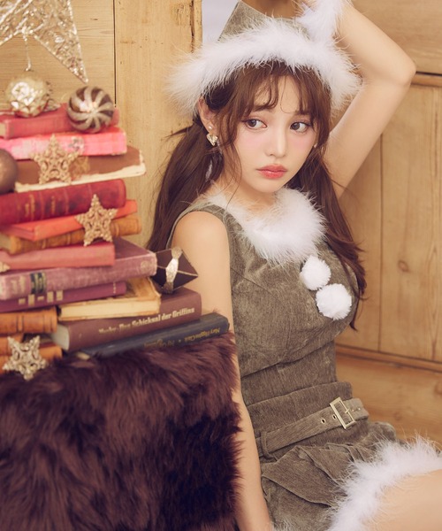 ベルト付きファーサンタコスプレ【コスプレ4点セット】（コスチューム