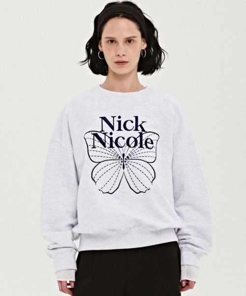 NICK&NICOLE(ニックアンドニコール)の「VOLUME BUTTERFLY SIGNATURE SWEATSHIRT_MELANGE NAVY(スウェット・レディース・その他・FREE)」の1枚目の写真