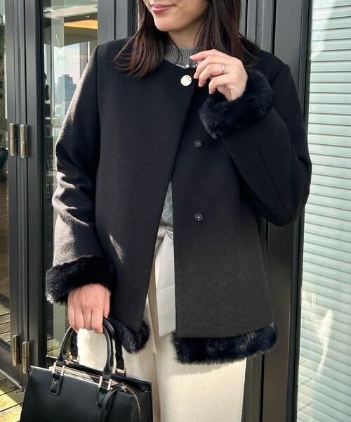 セール】【大人レディ・フェイクファー取り外し可能】ケープ風ショート
