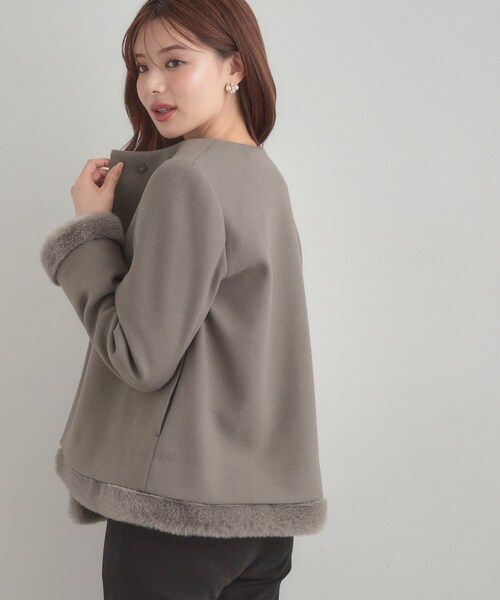 大人レディ・フェイクファー取り外し可能】ケープ風ショートコート